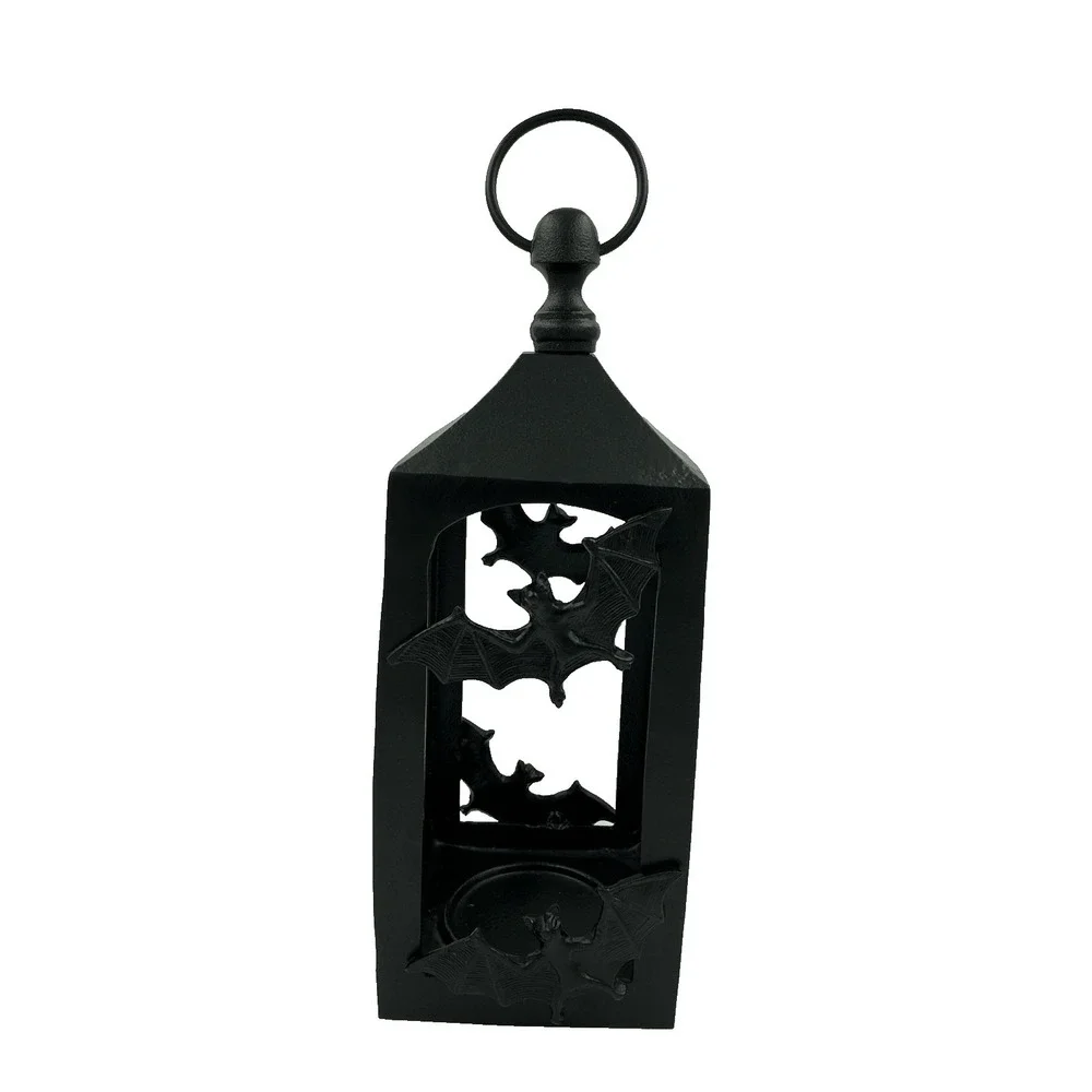 Black Cast Iron Bat Lantern Hanging Candle Holder 16 Inch Gothic Halloween Decor